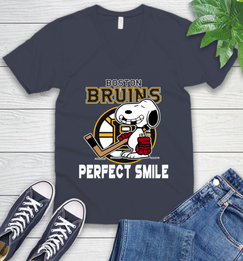 NHL Boston Bruins Snoopy Perfect Smile The Peanuts Movie Hockey T Shirt V-Neck T-Shirt 8