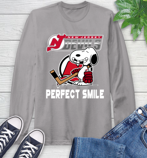 NHL New Jersey Devils Snoopy Perfect Smile The Peanuts Movie Hockey T Shirt Long Sleeve T-Shirt 6