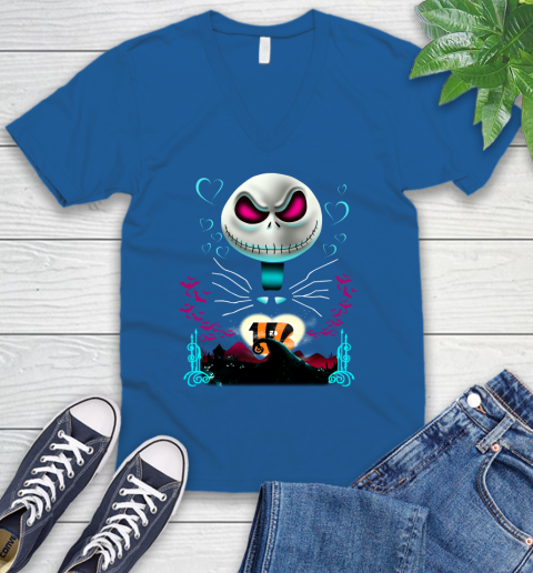 NFL Cincinnati Bengals Jack Skellington Sally The Nightmare Before Christmas Football V-Neck T-Shirt 5
