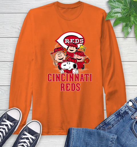 MLB Cincinnati Reds Snoopy Charlie Brown Woodstock The Peanuts Movie Baseball T Shirt_000 Long Sleeve T-Shirt 4