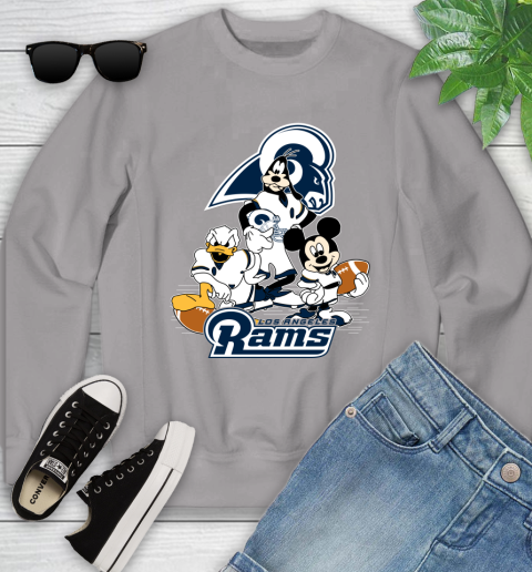 NFL Los Angeles Rams Mickey Mouse Donald Duck Goofy Football Shirt Youth Sweatshirt 3