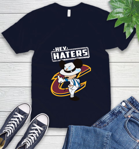 NBA Hey Haters Mickey Basketball Sports Cleveland Cavaliers V-Neck T-Shirt 2