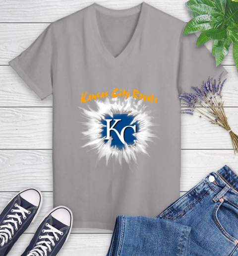 Kansas City Royals MLB Baseball Adoring Fan Rip Sports Women's V-Neck T-Shirt 4