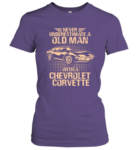 Never Underestimate An Old Man With A Chevrolet Corvette  Vintage Car Lover Gift Women Tee