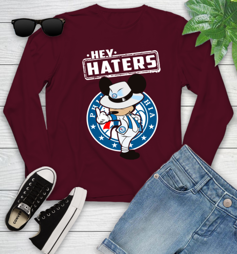 NBA Hey Haters Mickey Basketball Sports Philadelphia 76ers Youth Long Sleeve 6