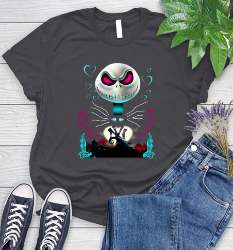 MLB New York Yankees Jack Skellington Sally The Nightmare Before Christmas Baseball Women's T-Shirt 8