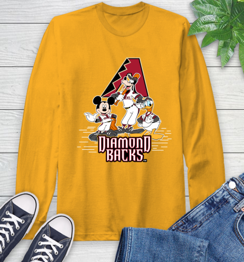 MLB Arizona Diamondbacks Mickey Mouse Donald Duck Goofy Baseball T Shirt Long Sleeve T-Shirt 2