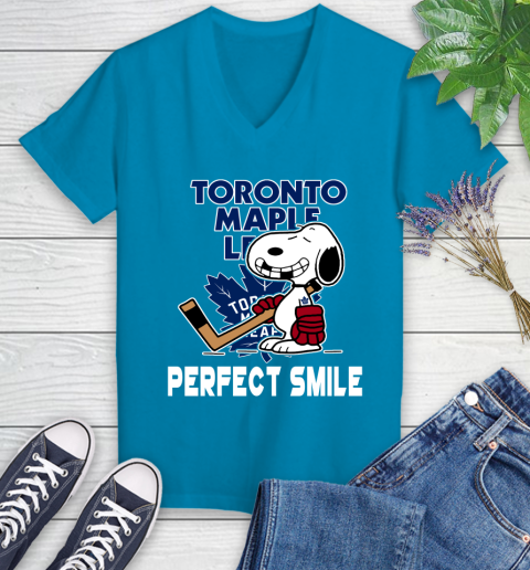 NHL Toronto Maple Leafs Snoopy Perfect Smile The Peanuts Movie Hockey T Shirt Women's V-Neck T-Shirt 7