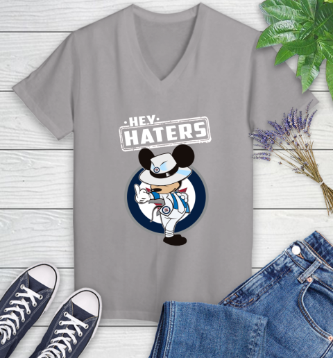 NHL Hey Haters Mickey Hockey Sports Winnipeg Jets Women's V-Neck T-Shirt 4
