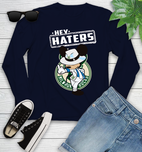 NBA Hey Haters Mickey Basketball Sports Milwaukee Bucks Youth Long Sleeve 2