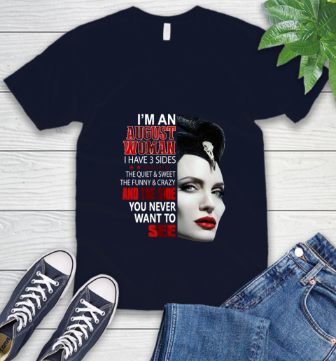 Maleficent I'm an august woman i have 3 side shirt V-Neck T-Shirt 2