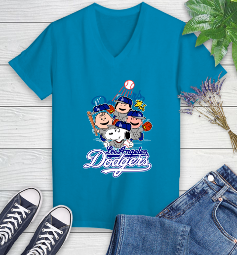 MLB Los Angeles Dodgers Snoopy Charlie Brown Woodstock The Peanuts Movie Baseball T Shirt_000 Women's V-Neck T-Shirt 7