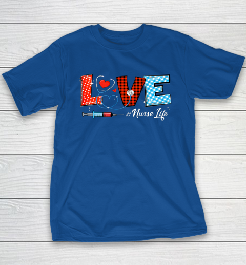 Love Nurselife Valentine Nurse Leopard Print Plaid Heart Youth T-Shirt 15
