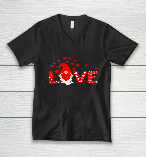 Valentine's Day LOVE Gnomies Holding Red Heart Valentine V-Neck T-Shirt