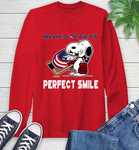 NHL Columbus Blue Jackets Snoopy Perfect Smile The Peanuts Movie Hockey T Shirt Long Sleeve T-Shirt 11
