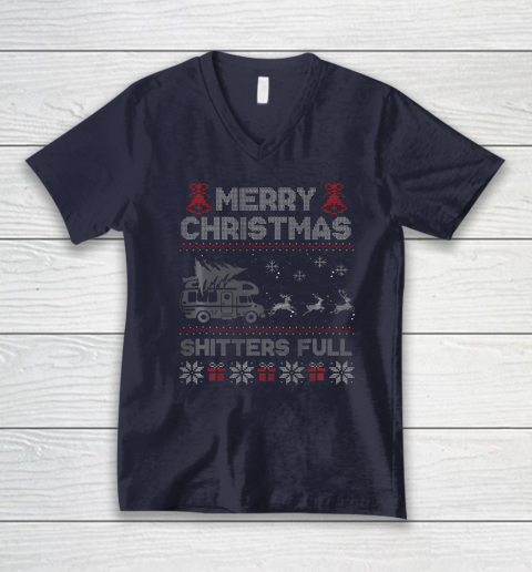 Merry Christmas Shitter Sweater Was Full Funny Xmas Pajama V-Neck T-Shirt 2