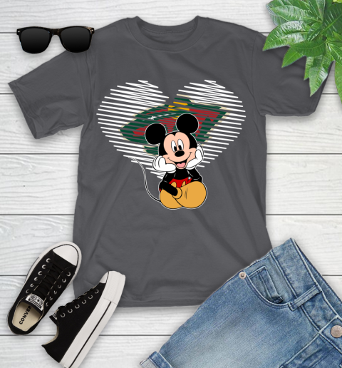 NHL Minnesota Wild The Heart Mickey Mouse Disney Hockey Youth T-Shirt 6