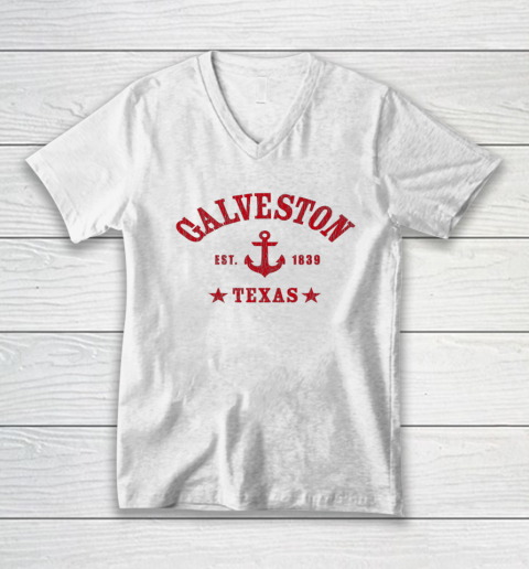 GALVESTON TX Nautical Design W Anchor Details Est 1839 V-Neck T-Shirt