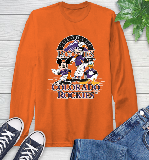 MLB Colorado Rockies Mickey Mouse Donald Duck Goofy Baseball T Shirt Long Sleeve T-Shirt 4