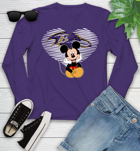NFL Baltimore Ravens The Heart Mickey Mouse Disney Football T Shirt_000 Youth Long Sleeve 4