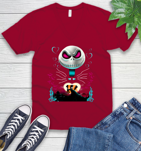 NFL Cincinnati Bengals Jack Skellington Sally The Nightmare Before Christmas Football V-Neck T-Shirt 7