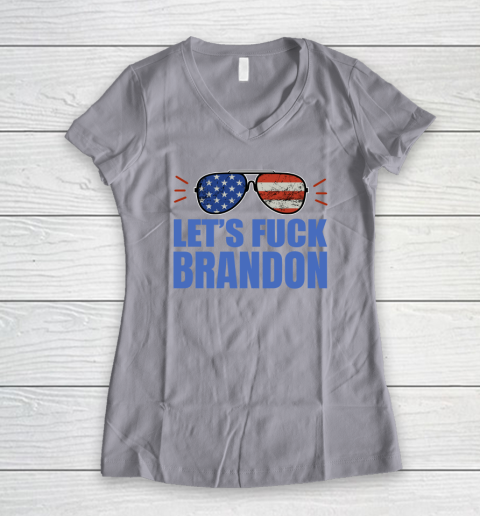 Let's Fuck Brandon US Flag Sunglasses Women's V-Neck T-Shirt 2