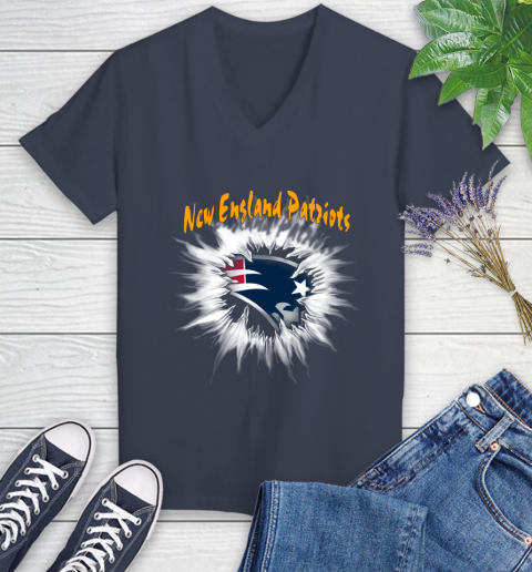 New England Patriots NFL Football Adoring Fan Rip Sports Women's V-Neck T-Shirt 12
