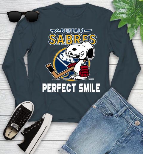 NHL Buffalo Sabres Snoopy Perfect Smile The Peanuts Movie Hockey T Shirt Youth Long Sleeve 9