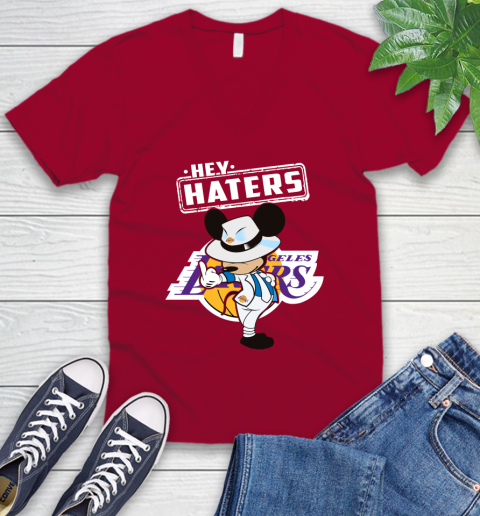 NBA Hey Haters Mickey Basketball Sports Los Angeles Lakers V-Neck T-Shirt 7