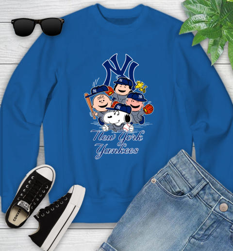 MLB New York Yankees Snoopy Charlie Brown Woodstock The Peanuts Movie Baseball T Shirt_000 Youth Sweatshirt 7