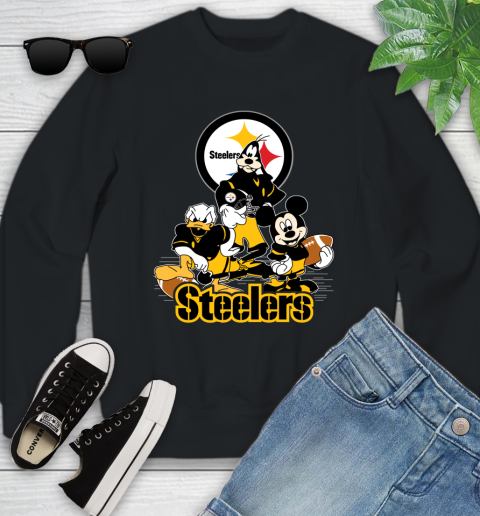 NFL Pittsburgh Steelers Mickey Mouse Donald Duck Goofy Football Shirt Youth Sweatshirt