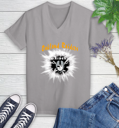 Oakland Raiders NFL Football Adoring Fan Rip Sports Women's V-Neck T-Shirt 4