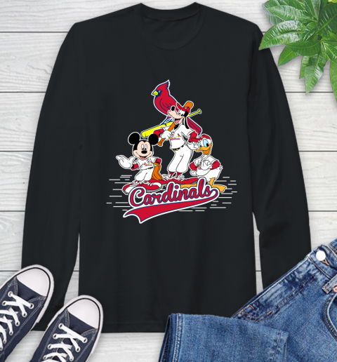 MLB St.Louis Cardinals Mickey Mouse Donald Duck Goofy Baseball T Shirt Long Sleeve T-Shirt
