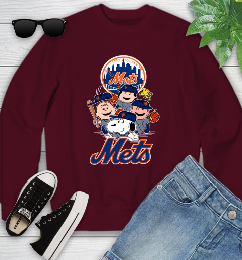 MLB New York Mets Snoopy Charlie Brown Woodstock The Peanuts Movie Baseball T Shirt Youth Sweatshirt 4