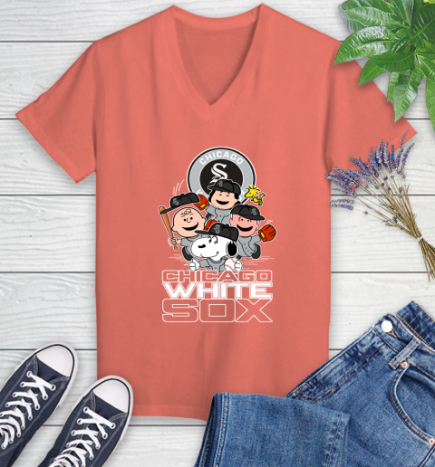 MLB Chicago White Sox Snoopy Charlie Brown Woodstock The Peanuts Movie Baseball T Shirt_000 Women's V-Neck T-Shirt 6