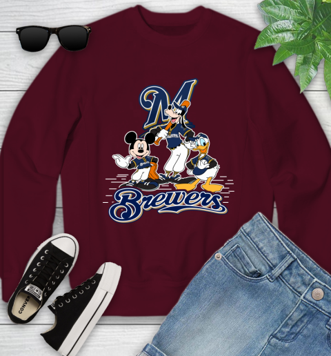 MLB Milwaukee Brewers Mickey Mouse Donald Duck Goofy Baseball T Shirt Youth Sweatshirt 4