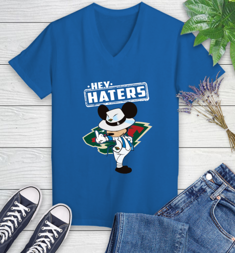 NHL Hey Haters Mickey Hockey Sports Minnesota Wild Women's V-Neck T-Shirt 10