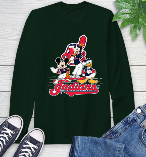 MLB Cleveland Indians Mickey Mouse Donald Duck Goofy Baseball T Shirt Long Sleeve T-Shirt 7