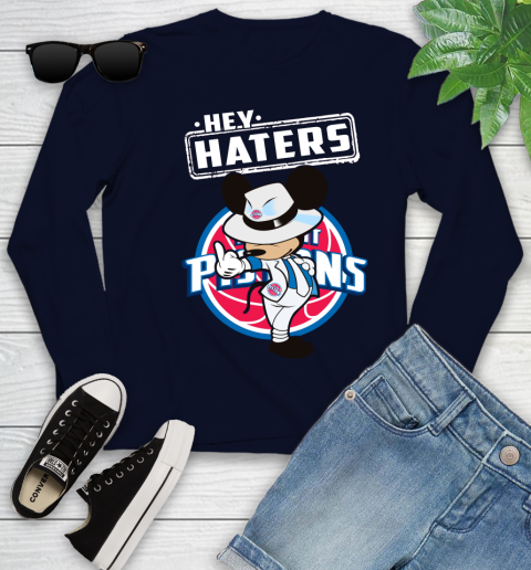 NBA Hey Haters Mickey Basketball Sports Detroit Pistons Youth Long Sleeve 2