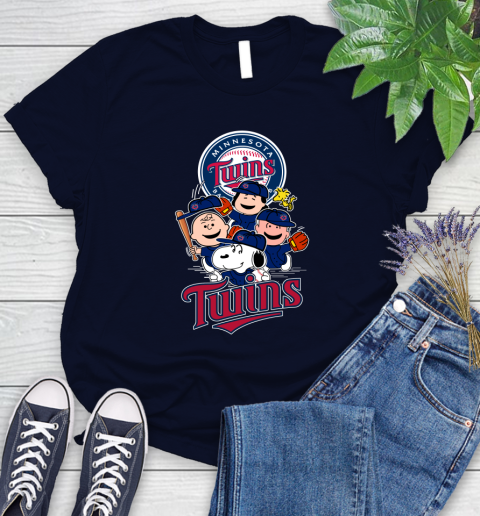 MLB Minnesota Twins Snoopy Charlie Brown Woodstock The Peanuts Movie Baseball T Shirt_000 Women's T-Shirt 2