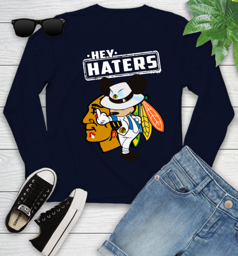 NHL Hey Haters Mickey Hockey Sports Chicago Blackhawks Youth Long Sleeve 2