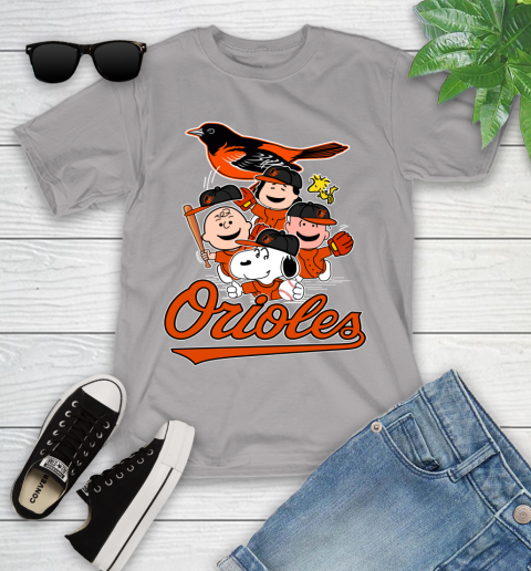 MLB Baltimore Orioles Snoopy Charlie Brown Woodstock The Peanuts Movie Baseball T Shirt_000 Youth T-Shirt 4