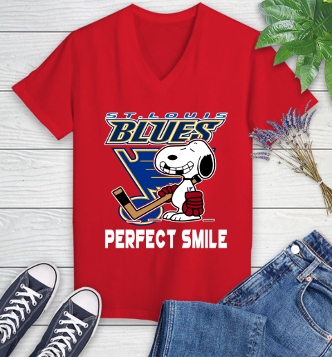 NHL St.Louis Blues Snoopy Perfect Smile The Peanuts Movie Hockey T Shirt Women's V-Neck T-Shirt 11