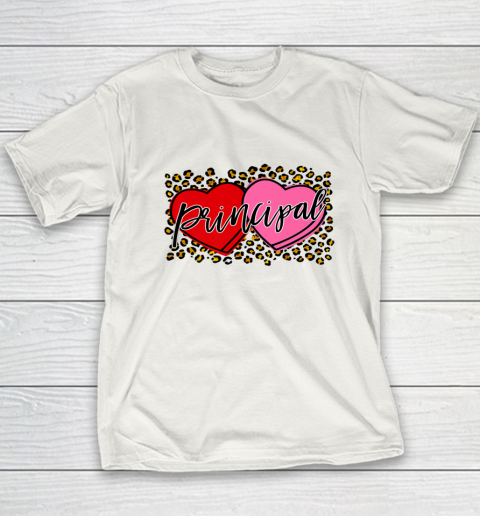 Leopard Candy Heart Principal Valentine Day Principal V Day Youth T-Shirt