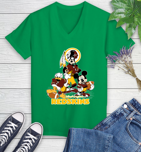 NFL Washington Redskins Mickey Mouse Donald Duck Goofy Football Shirt Women's V-Neck T-Shirt 5