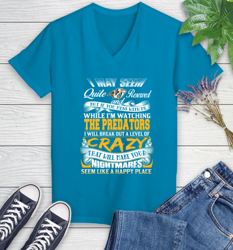 Nashville Predators NHL Hockey Don't Mess With Me While I'm Watching My Team Women's V-Neck T-Shirt 7