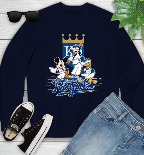 MLB Kansas City Royals Mickey Mouse Donald Duck Goofy Baseball T Shirt Youth Sweatshirt 2