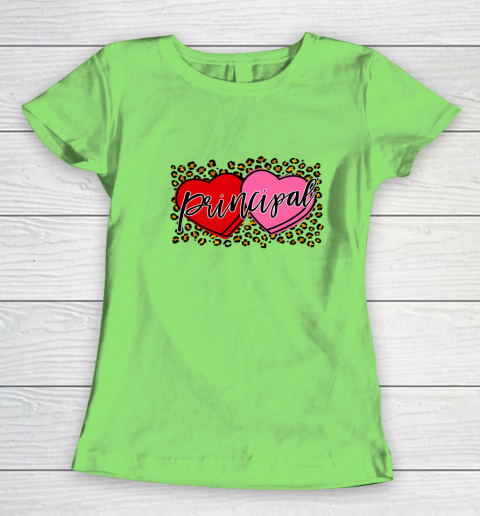 Leopard Candy Heart Principal Valentine Day Principal V Day Women's T-Shirt 13