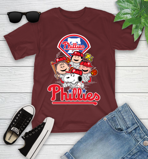 MLB Philadelphia Phillies Snoopy Charlie Brown Woodstock The Peanuts Movie Baseball T Shirt_000 Youth T-Shirt 14
