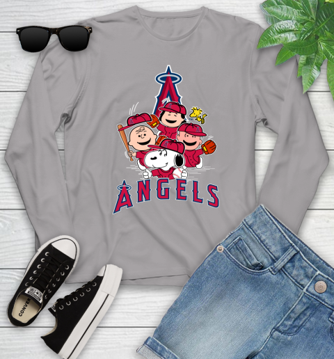 MLB Los Angeles Angels Snoopy Charlie Brown Woodstock The Peanuts Movie Baseball T Shirt_000 Youth Long Sleeve 5